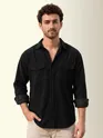 Black Dual Pocket Textured Corduroy Shirt